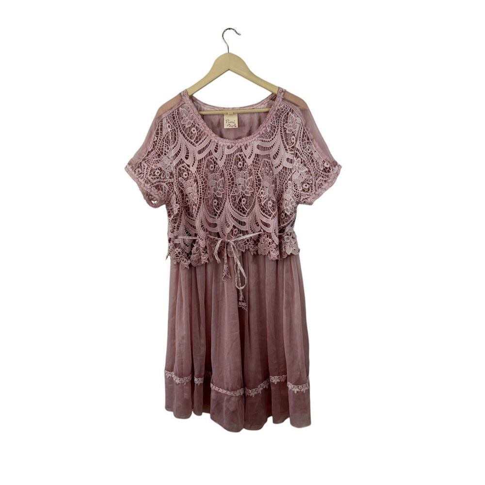 Pretty Angel X-Large Silk Dress Embroidered Pink Embroidered Tie Waist Womens